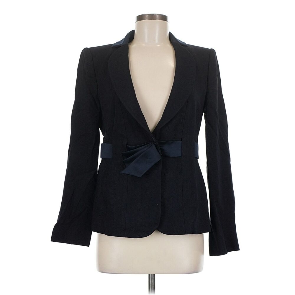 Armani Collezioni Black Blazer Size 8 Made in Italy Bow Waist Tailored